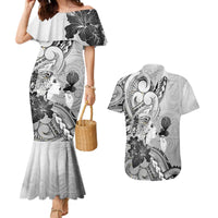 Aotearoa Maori Wahine Couples Matching Mermaid Dress and Hawaiian Shirt Fantail Bird Black Gold Marble