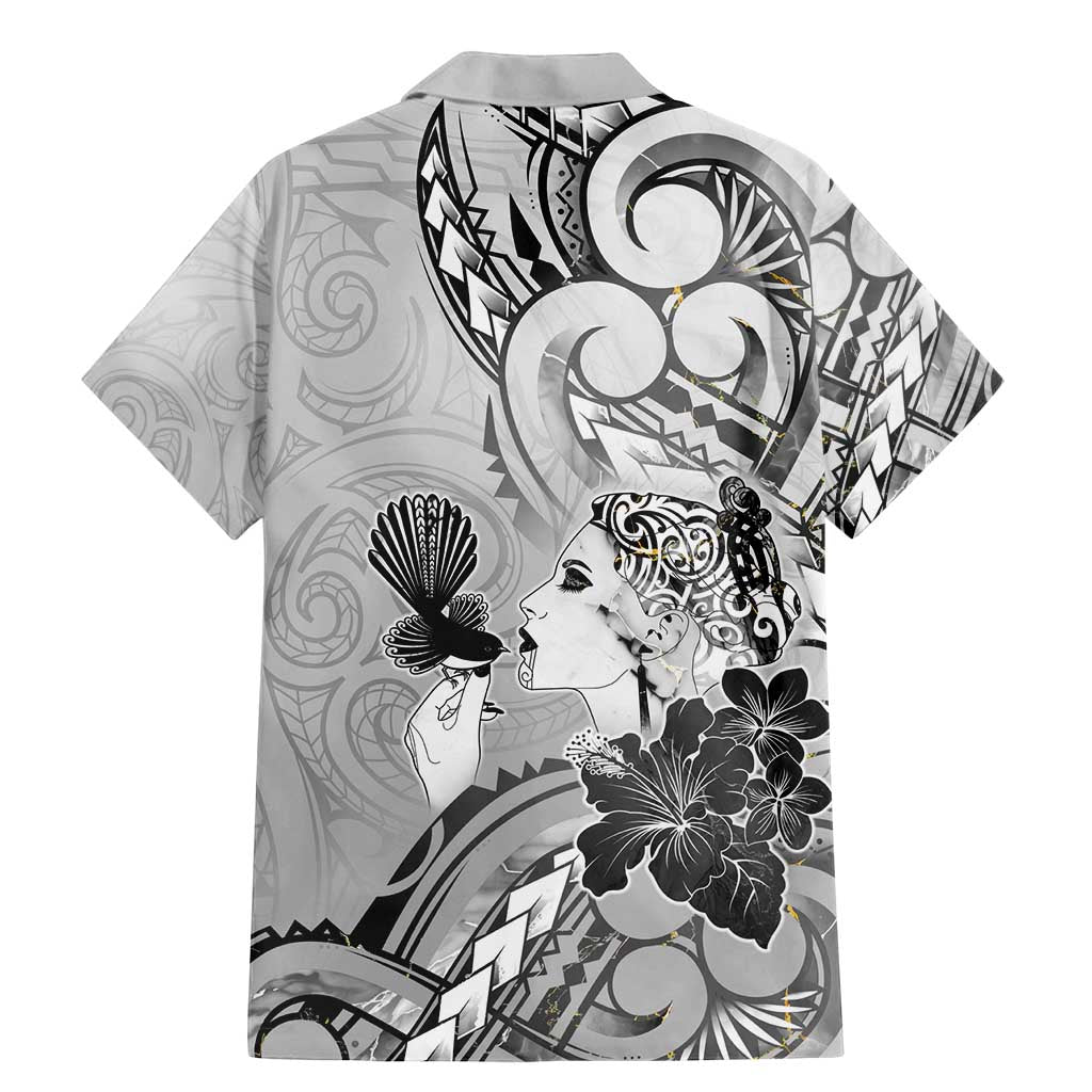 Aotearoa Maori Wahine Family Matching Mermaid Dress and Hawaiian Shirt Fantail Bird Black Gold Marble