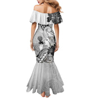 Aotearoa Maori Wahine Family Matching Mermaid Dress and Hawaiian Shirt Fantail Bird Black Gold Marble