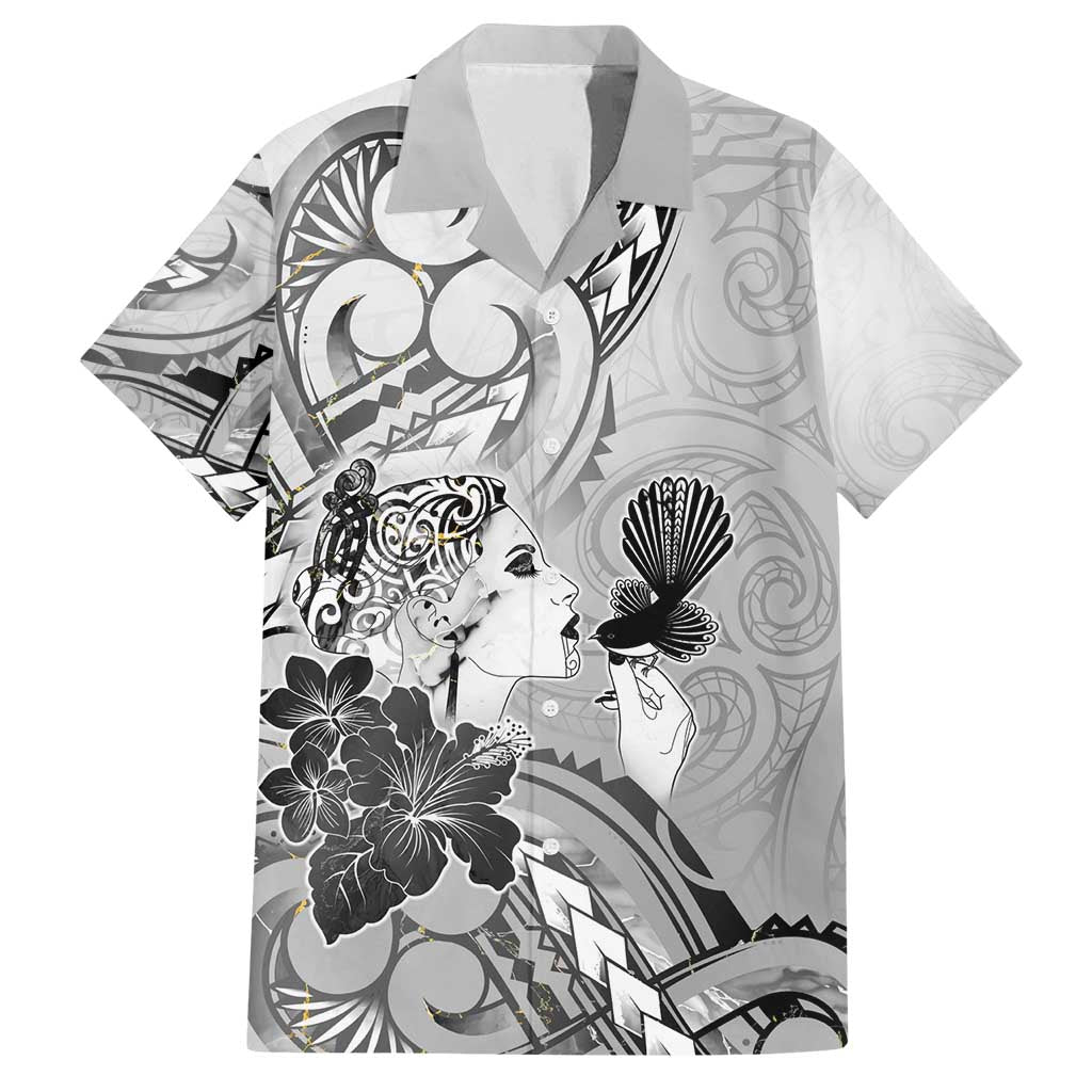 Aotearoa Maori Wahine Family Matching Puletasi and Hawaiian Shirt Fantail Bird Black Gold Marble