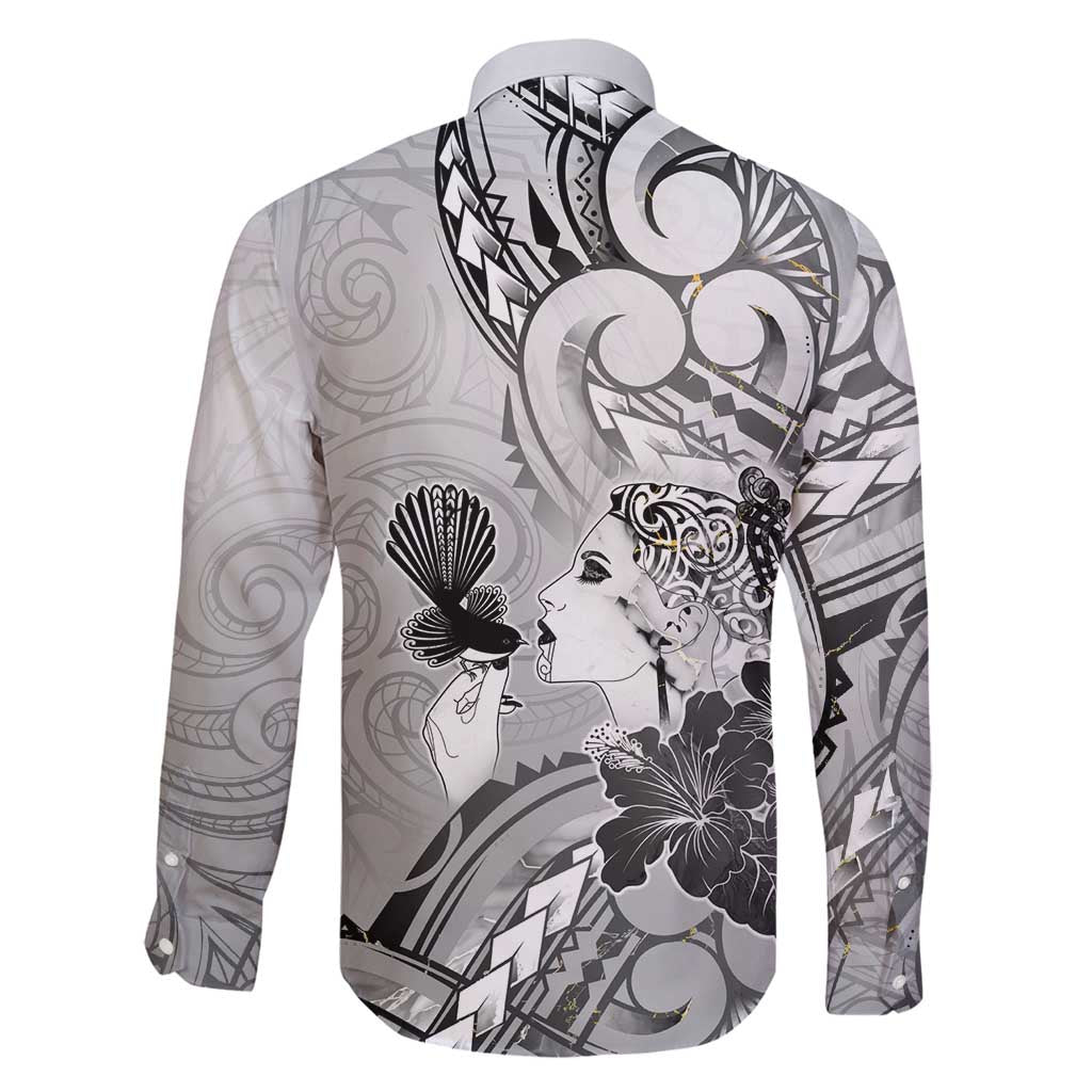Aotearoa Maori Wahine Family Matching Puletasi and Hawaiian Shirt Fantail Bird Black Gold Marble