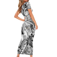 Aotearoa Maori Wahine Family Matching Short Sleeve Bodycon Dress and Hawaiian Shirt Fantail Bird Black Gold Marble