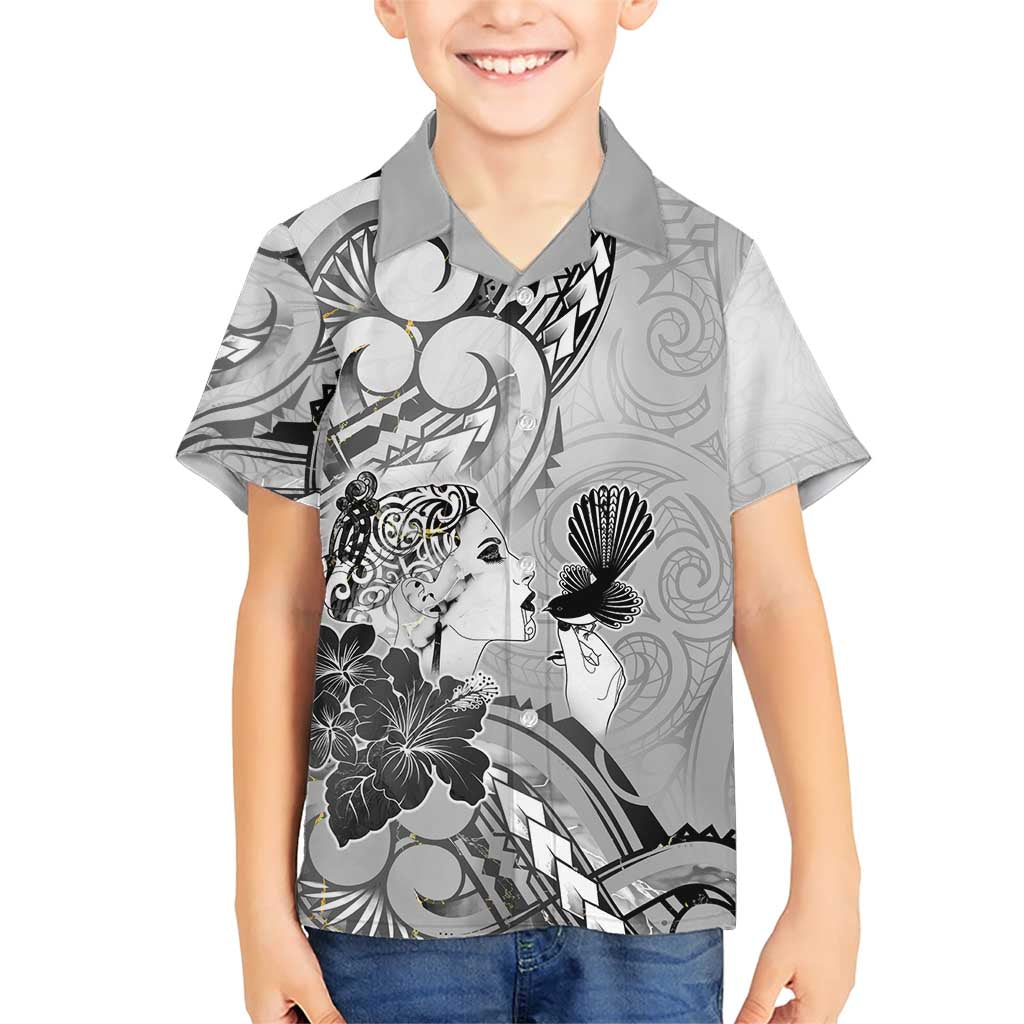 Aotearoa Maori Wahine Family Matching Short Sleeve Bodycon Dress and Hawaiian Shirt Fantail Bird Black Gold Marble