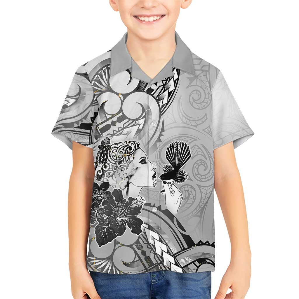 Aotearoa Maori Wahine Family Matching Summer Maxi Dress and Hawaiian Shirt Fantail Bird Black Gold Marble