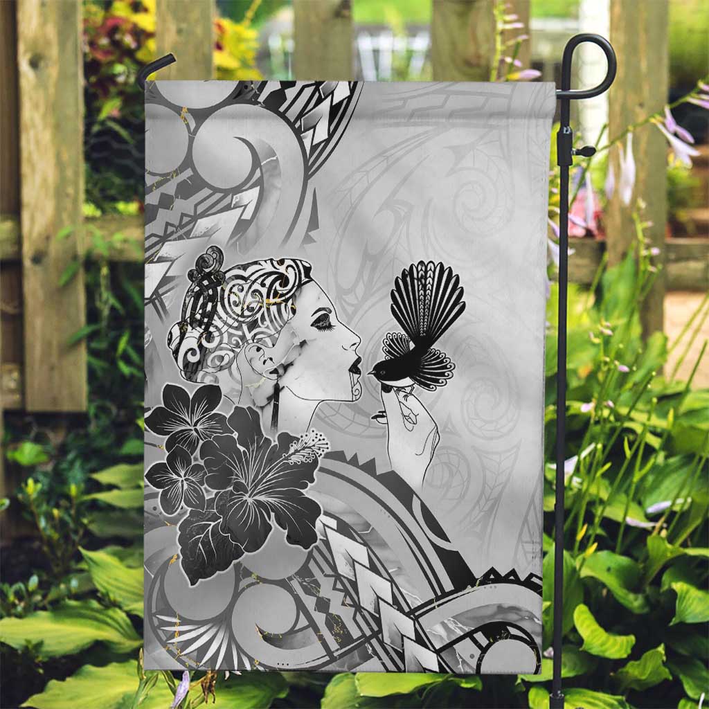 Aotearoa Maori Wahine Garden Flag Fantail Bird Black Gold Marble