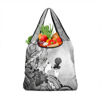 Aotearoa Maori Wahine Grocery Bag Fantail Bird Black Gold Marble