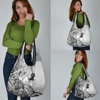 Aotearoa Maori Wahine Grocery Bag Fantail Bird Black Gold Marble