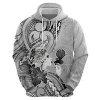 Aotearoa Maori Wahine Hoodie Fantail Bird Black Gold Marble