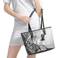 Aotearoa Maori Wahine Leather Tote Bag Fantail Bird Black Gold Marble