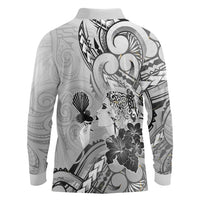 Aotearoa Maori Wahine Long Sleeve Polo Shirt Fantail Bird Black Gold Marble