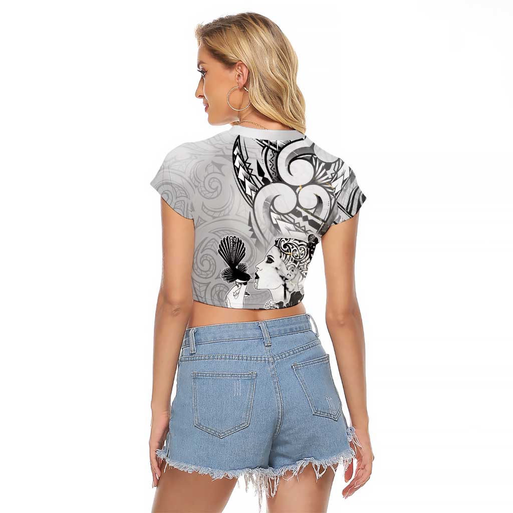 Aotearoa Maori Wahine Raglan Cropped T Shirt Fantail Bird Black Gold Marble