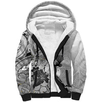 Aotearoa Maori Wahine Sherpa Hoodie Fantail Bird Black Gold Marble