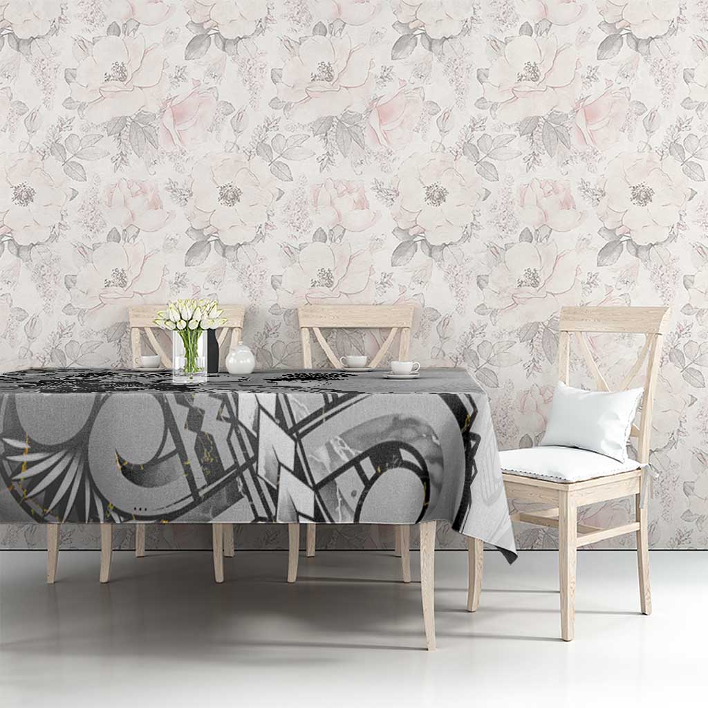 Aotearoa Maori Wahine Tablecloth Fantail Bird Black Gold Marble