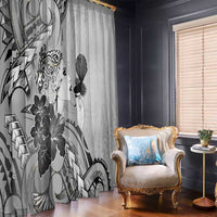 Aotearoa Maori Wahine Window Curtain Fantail Bird Black Gold Marble