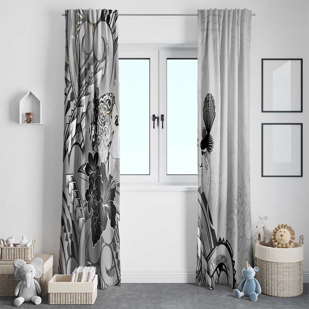 Aotearoa Maori Wahine Window Curtain Fantail Bird Black Gold Marble