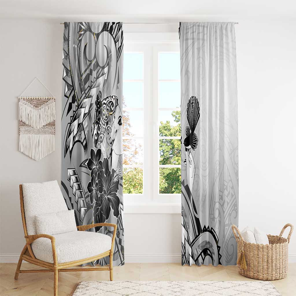 Aotearoa Maori Wahine Window Curtain Fantail Bird Black Gold Marble