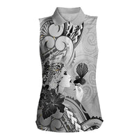 Aotearoa Maori Wahine Women Sleeveless Polo Shirt Fantail Bird Black Gold Marble