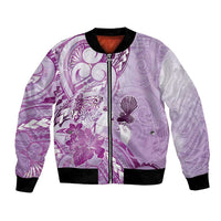 Aotearoa Maori Wahine Bomber Jacket Fantail Bird Purple Gold Marble
