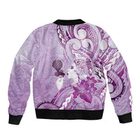 Aotearoa Maori Wahine Bomber Jacket Fantail Bird Purple Gold Marble