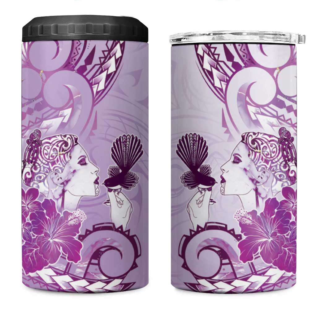 Aotearoa Maori Wahine 4 in 1 Can Cooler Tumbler Fantail Bird Purple Gold Marble
