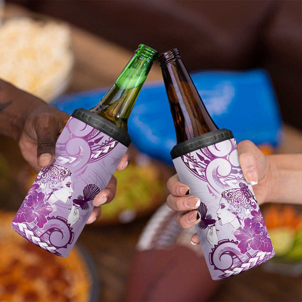 Aotearoa Maori Wahine 4 in 1 Can Cooler Tumbler Fantail Bird Purple Gold Marble