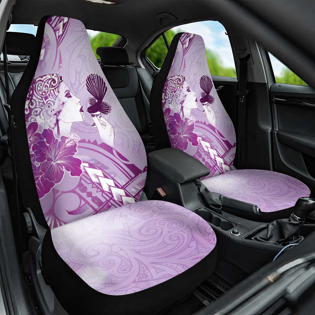 Aotearoa Maori Wahine Car Seat Cover Fantail Bird Purple Gold Marble