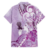 Aotearoa Maori Wahine Family Matching Long Sleeve Bodycon Dress and Hawaiian Shirt Fantail Bird Purple Gold Marble