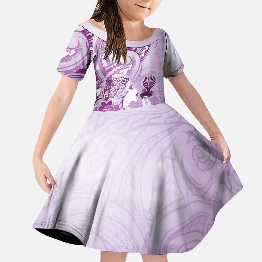 Aotearoa Maori Wahine Family Matching Mermaid Dress and Hawaiian Shirt Fantail Bird Purple Gold Marble
