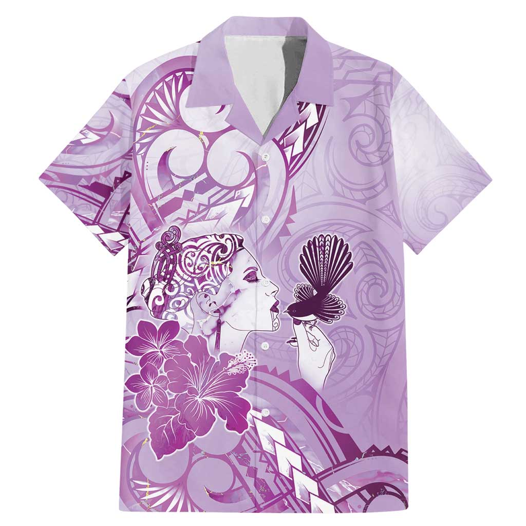 Aotearoa Maori Wahine Family Matching Mermaid Dress and Hawaiian Shirt Fantail Bird Purple Gold Marble