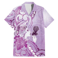 Aotearoa Maori Wahine Family Matching Mermaid Dress and Hawaiian Shirt Fantail Bird Purple Gold Marble