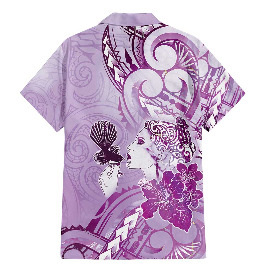 Aotearoa Maori Wahine Family Matching Mermaid Dress and Hawaiian Shirt Fantail Bird Purple Gold Marble
