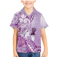 Aotearoa Maori Wahine Family Matching Mermaid Dress and Hawaiian Shirt Fantail Bird Purple Gold Marble