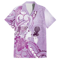 Aotearoa Maori Wahine Family Matching Short Sleeve Bodycon Dress and Hawaiian Shirt Fantail Bird Purple Gold Marble