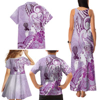 Aotearoa Maori Wahine Family Matching Tank Maxi Dress and Hawaiian Shirt Fantail Bird Purple Gold Marble