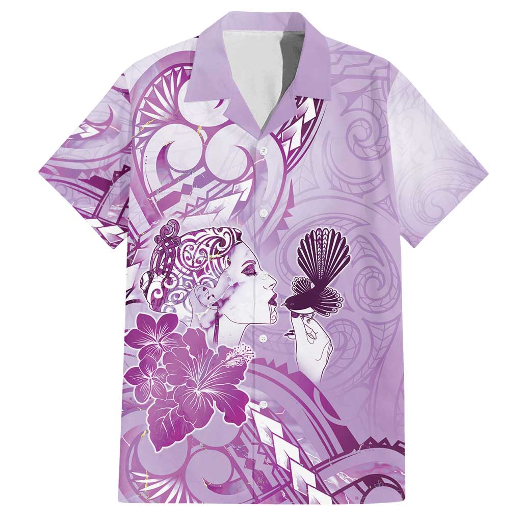 Aotearoa Maori Wahine Family Matching Tank Maxi Dress and Hawaiian Shirt Fantail Bird Purple Gold Marble