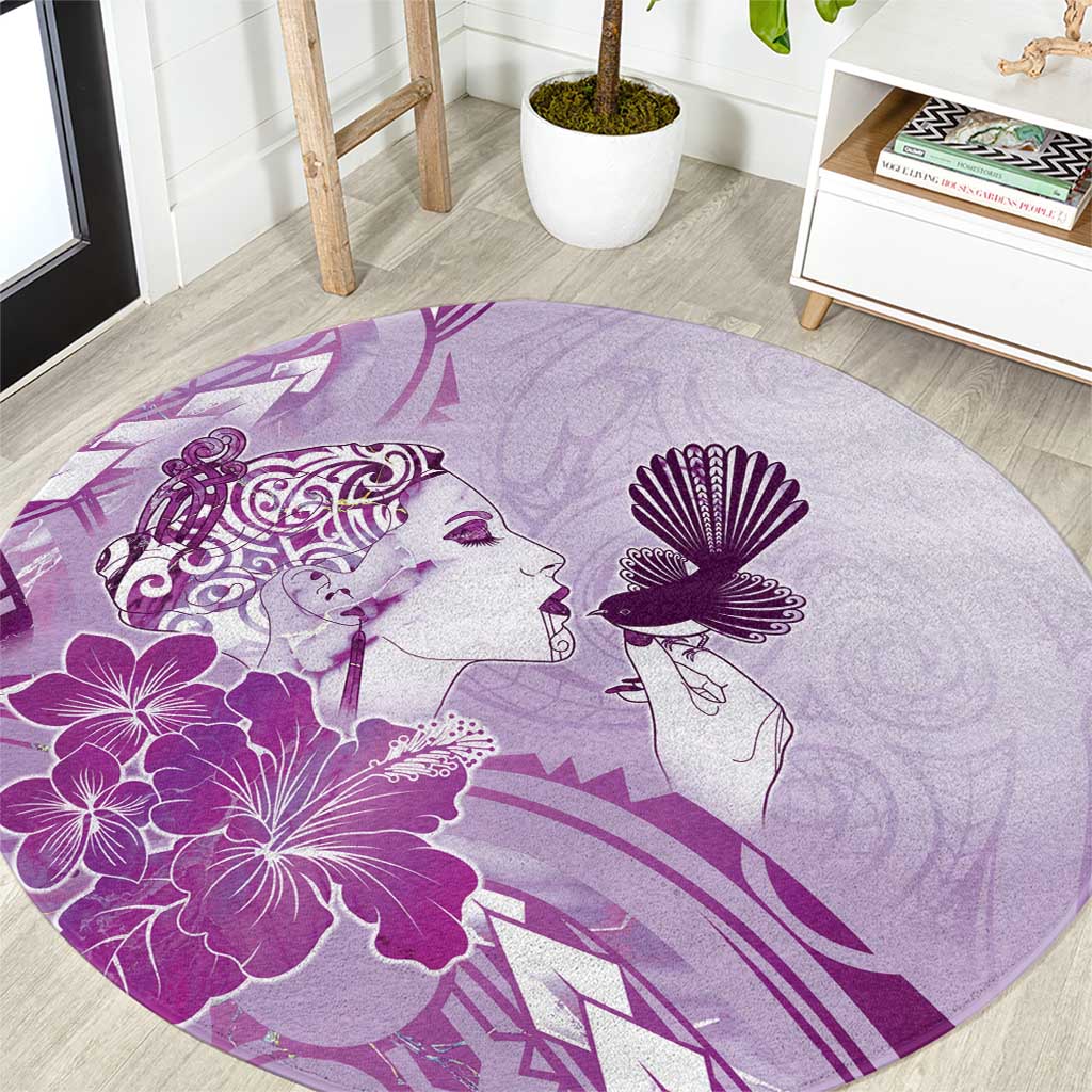 Aotearoa Maori Wahine Round Carpet Fantail Bird Purple Gold Marble LT05 Purple - Polynesian Pride