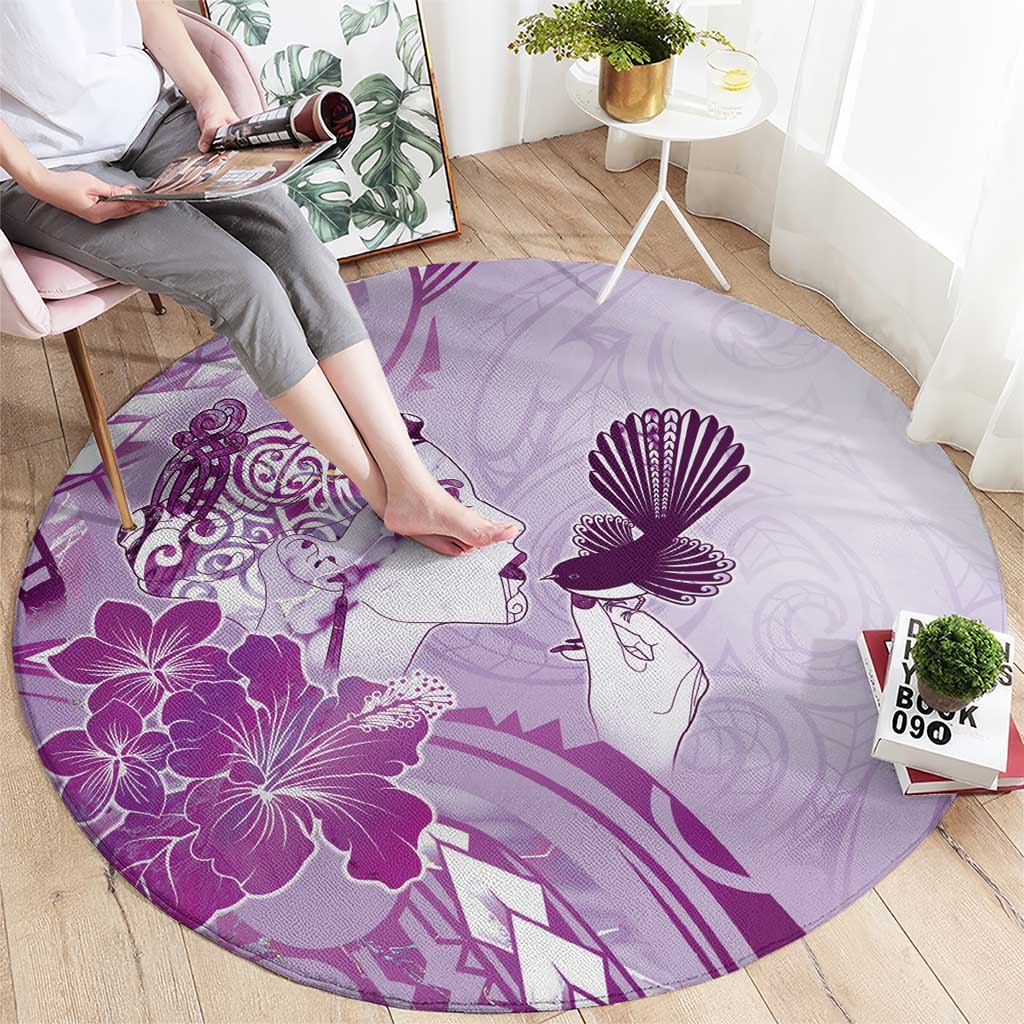 Aotearoa Maori Wahine Round Carpet Fantail Bird Purple Gold Marble LT05 - Polynesian Pride