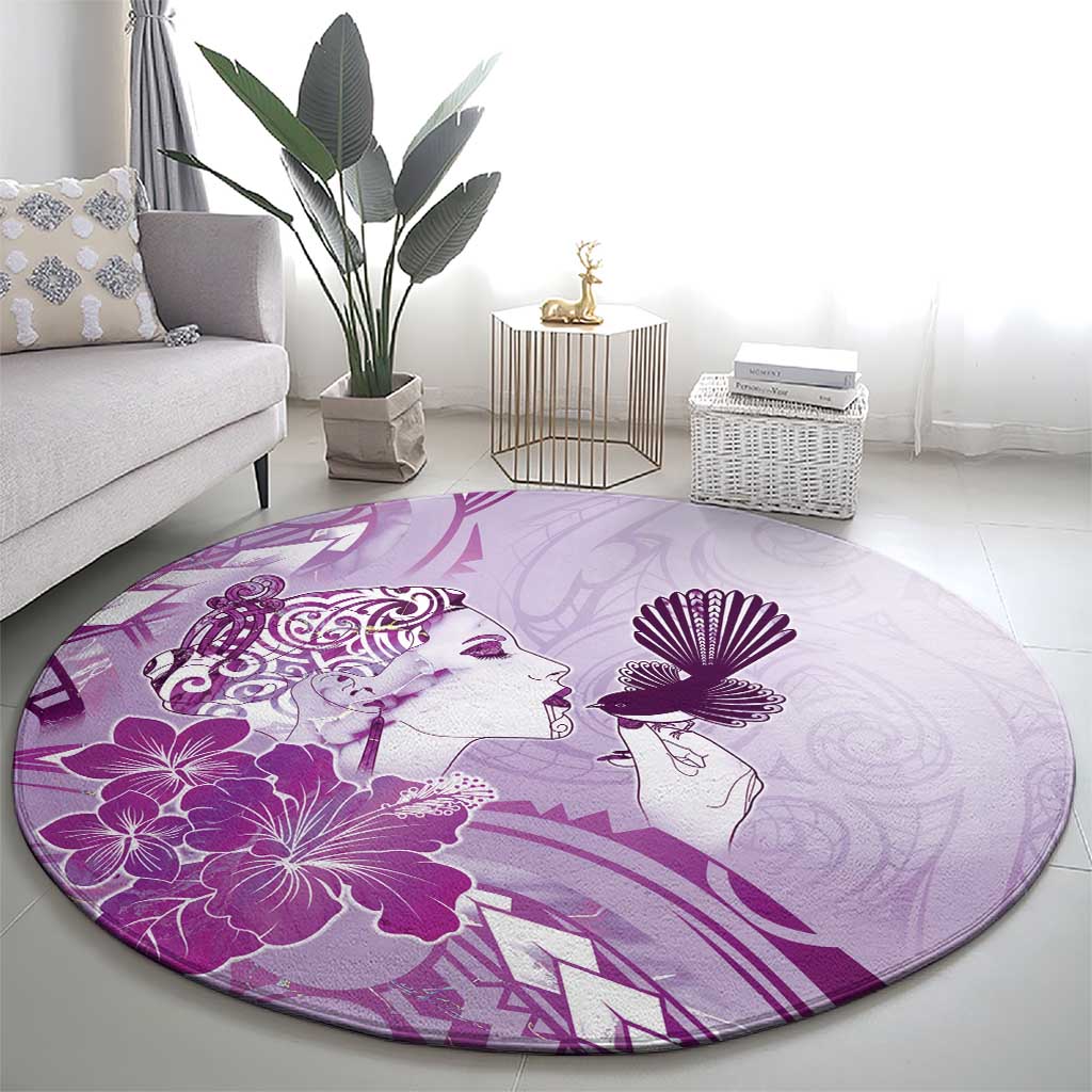 Aotearoa Maori Wahine Round Carpet Fantail Bird Purple Gold Marble LT05 - Polynesian Pride