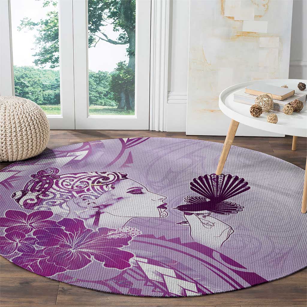 Aotearoa Maori Wahine Round Carpet Fantail Bird Purple Gold Marble LT05 - Polynesian Pride