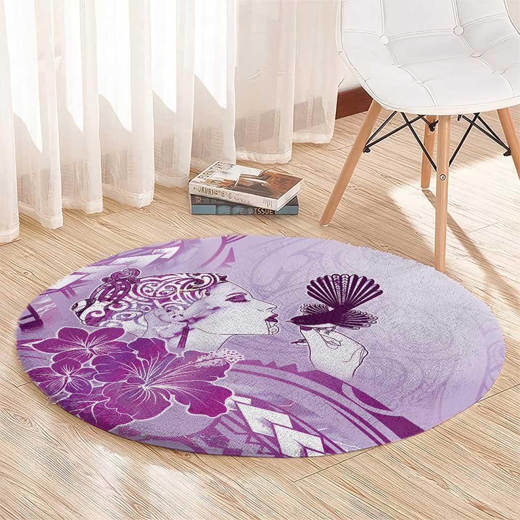 Aotearoa Maori Wahine Round Carpet Fantail Bird Purple Gold Marble LT05 - Polynesian Pride