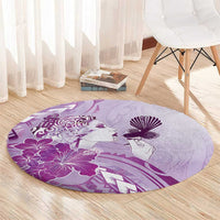 Aotearoa Maori Wahine Round Carpet Fantail Bird Purple Gold Marble LT05 - Polynesian Pride