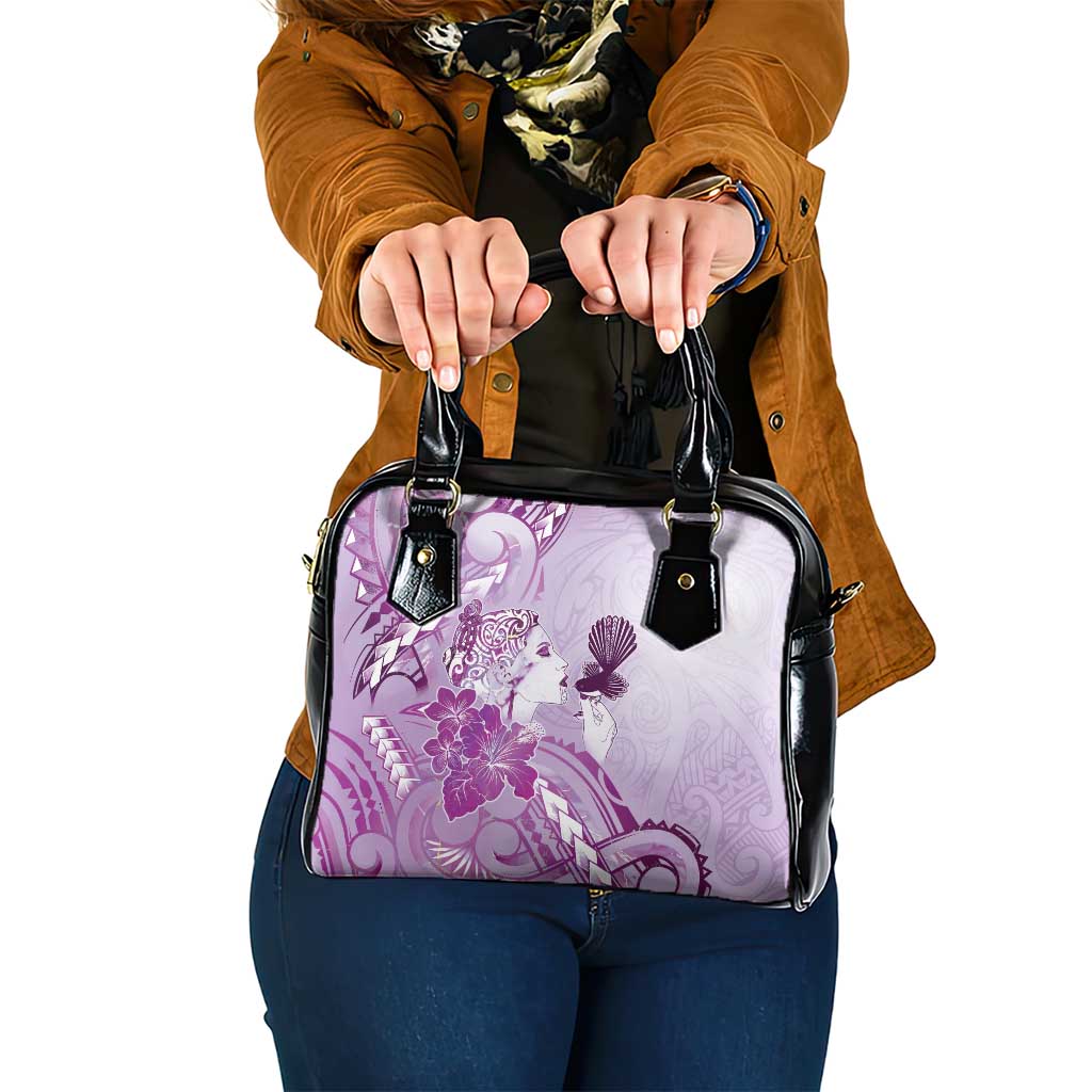 Aotearoa Maori Wahine Shoulder Handbag Fantail Bird Purple Gold Marble