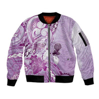 Aotearoa Maori Wahine Sleeve Zip Bomber Jacket Fantail Bird Purple Gold Marble