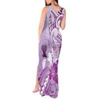 Aotearoa Maori Wahine Tank Maxi Dress Fantail Bird Purple Gold Marble