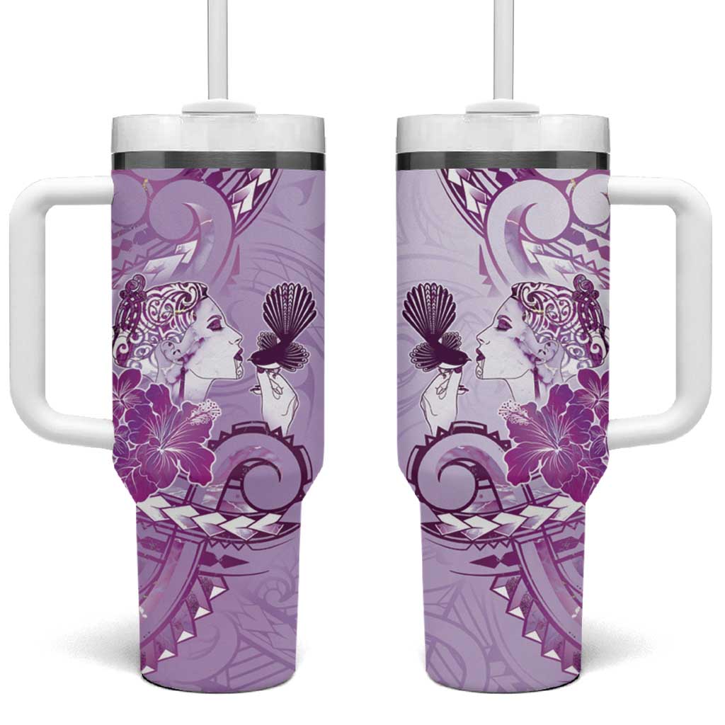 Aotearoa Maori Wahine Tumbler With Handle Fantail Bird Purple Gold Marble
