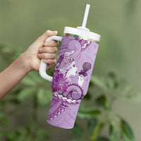 Aotearoa Maori Wahine Tumbler With Handle Fantail Bird Purple Gold Marble