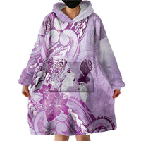 Aotearoa Maori Wahine Wearable Blanket Hoodie Fantail Bird Purple Gold Marble