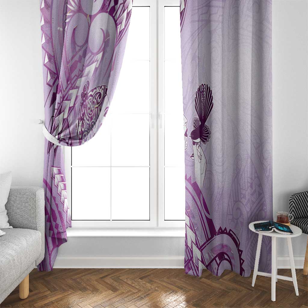 Aotearoa Maori Wahine Window Curtain Fantail Bird Purple Gold Marble