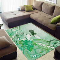 Aotearoa Maori Wahine Area Rug Fantail Bird Green Gold Marble