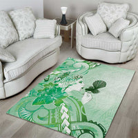 Aotearoa Maori Wahine Area Rug Fantail Bird Green Gold Marble
